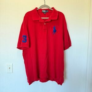 Polo Ralph Lauren Men's Big Pony Polo Red Blue Logo Sz 3XB Casual Golf Preppy